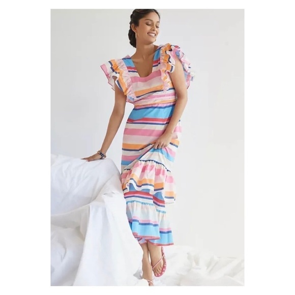 NWT PLENTY BY TRACY REESE Anthropologie Rainbow Striped Midi Dress Small - Picture 8 of 16